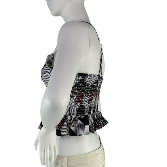 Free People Front Lace Cropped Corset Patchwork Print Tank Top Size Small - Picture 4 of 10